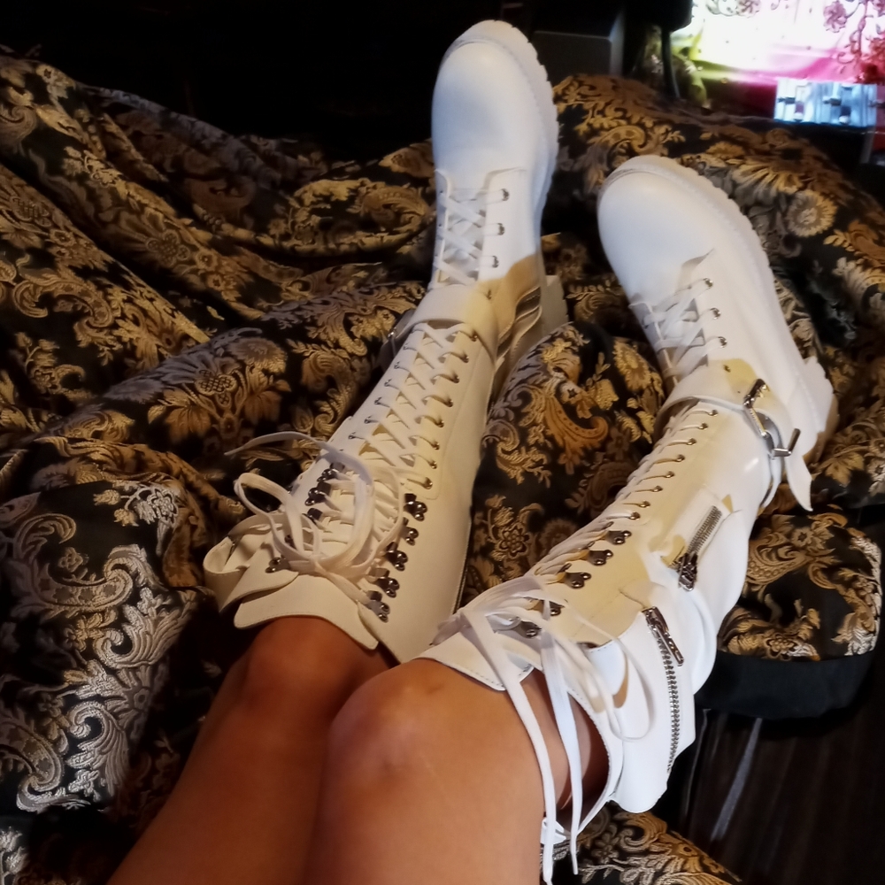 Dolls Kill White Lace-Up Boots